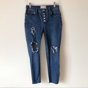 Free People Distressed Button Fly Skinny Jeans